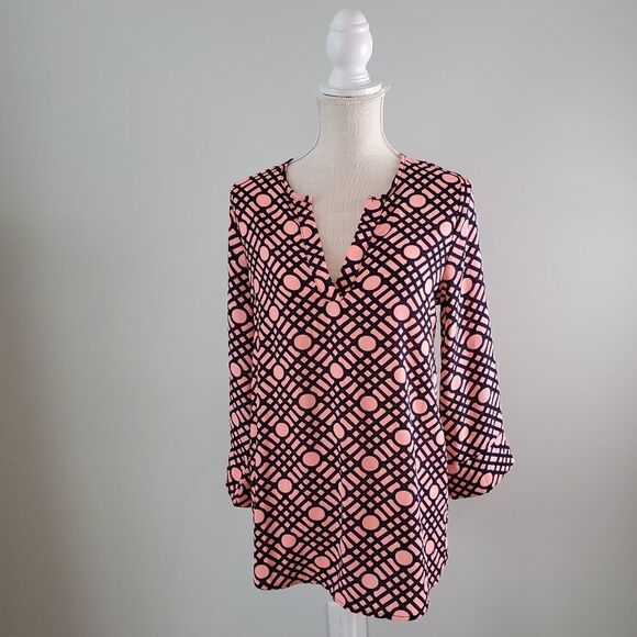 PEACH LOVE CALIFORNIA NECK WOMEN'S SHIRT SIZE SMALL SUSANA PINK AND BLUE - Picture 1 of 7